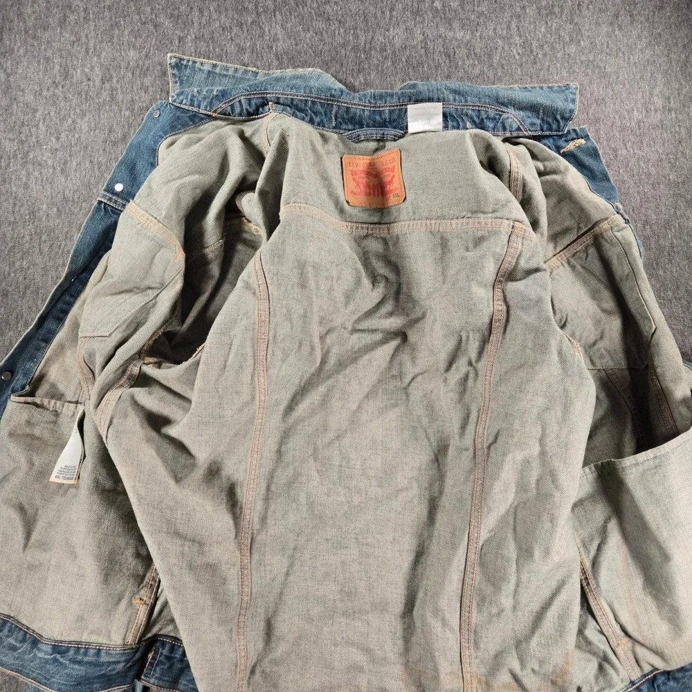 Vintage Y2K Levi's Denim Trucker Jacket Mens XXL Blue Button Up Distressed Faded - Picture 2 of 12